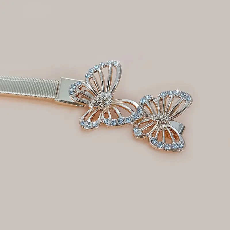 Elastic Gold Chain Belt Female Waist Punk Y2K Silver Metal Rhinestone Belts For Women Butterfly Luxury Golden Waistband