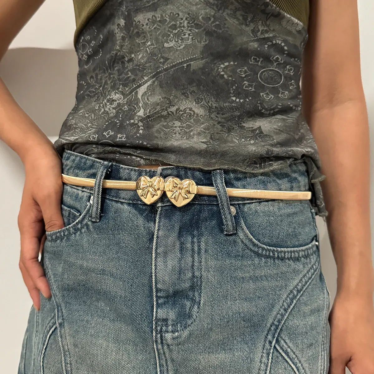 Fashion bowknot Chain Belt Heart Female Waist Adjustable Belts For Women High Quality Luxury Brand Punk Y2K Elastic Dress Corset