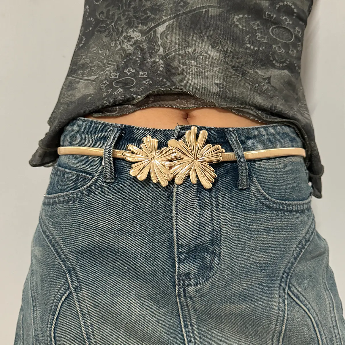 Fashion Flora Gold Chain Belt Female Waist Adjustable Belts For Women High Quality Luxury Brand Punk Elastic Dress Waistband