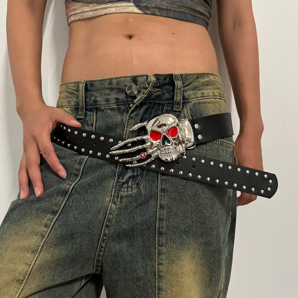 Designer Punk Belts For Women High Quality Luxury Brand Skull buckle Unisex Waist Black Street Man's Waistband Jeans Belt Y2K