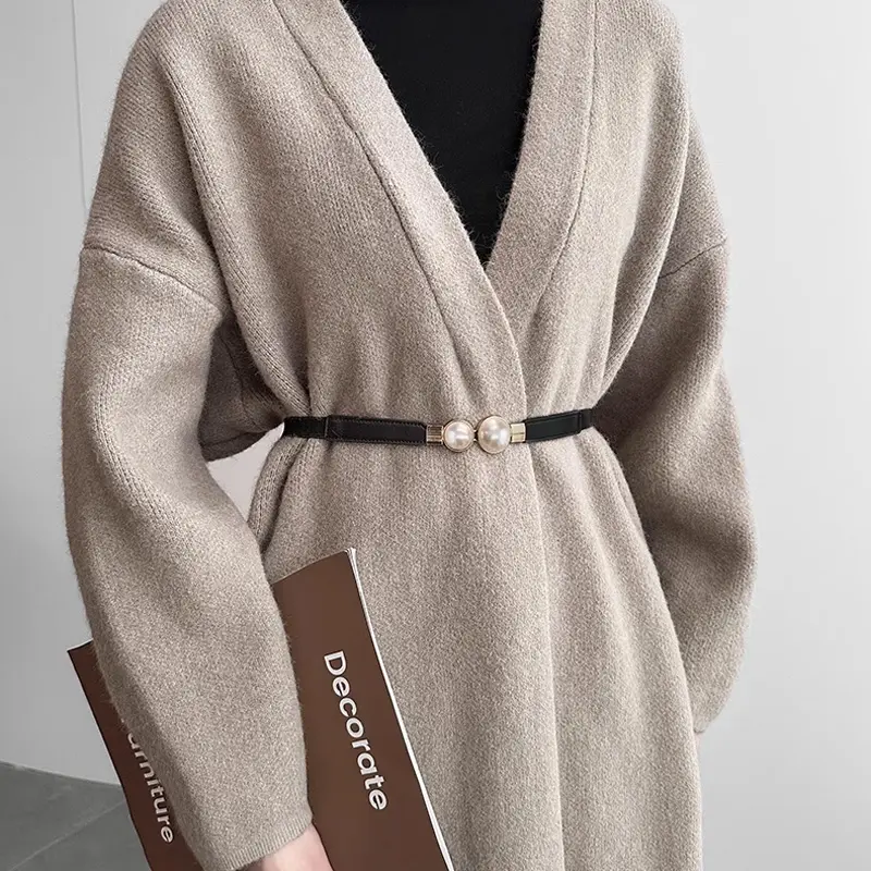 Fashion Pearl Buckle Belt PU Leather Dress Skirt Elastic Thin Girdles Belts Ladies Waistband Elegant Belts For Women Female