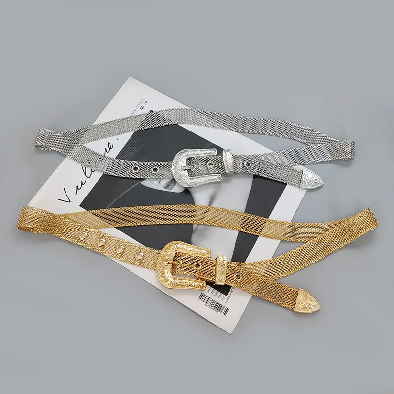 Fashion Golden Punk Metal Belt Unisex Goth Jeans Designer Belts For Women Vintage Buckle Men Waistband Adjustable Waistband