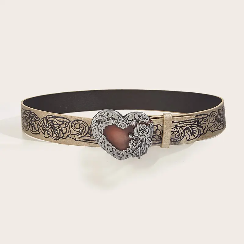 Punk Style Personality Retro Embossed Hear Belt Y2K Spicy Girl Versatile Gothic Unisex Belts For Women Luxury Men Jean Waistband