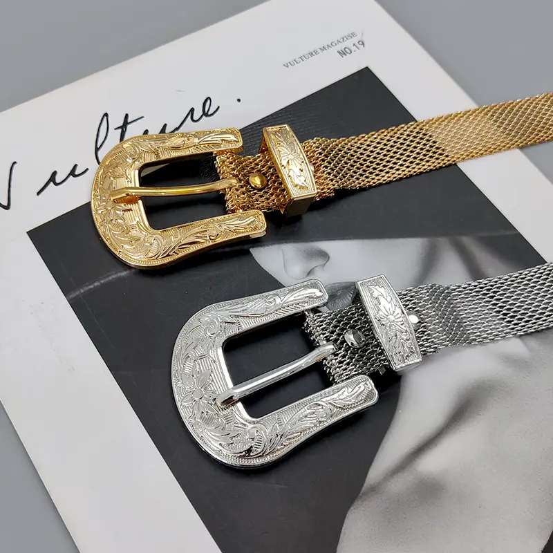 Fashion Golden Punk Metal Belt Unisex Goth Jeans Designer Belts For Women Vintage Buckle Men Waistband Adjustable Waistband
