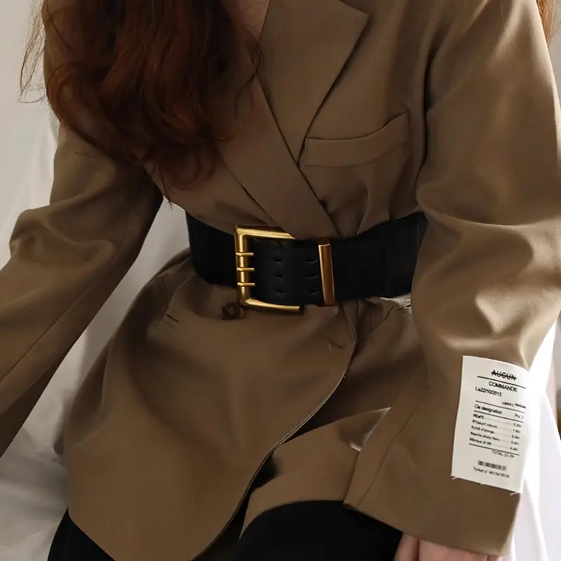 High Quality Retro Elastic Wide Belt Gold Buckle Ladies Fashion Suit Coat Girdle Waist Belts for Women Luxury Designer Brand
