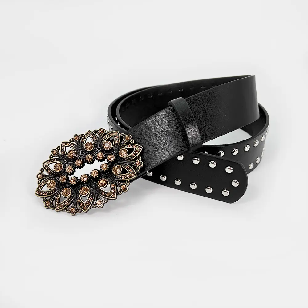 Unisex Jeans Belt Male Gothic Punk Y2k Designer Belts For Women Golden Rhinestone Flora Plus Size Rivet Black Men's Belt Female