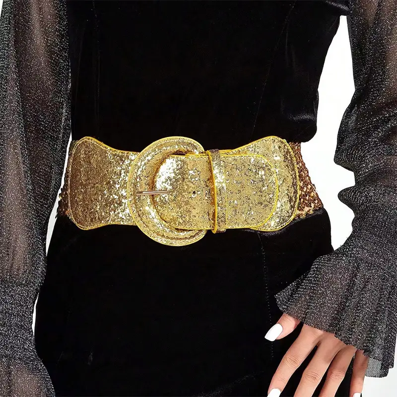 Golden Blingbling Sequin Corset Belt Female High-end Luxury Brands Cummerbund Wide Belts For Women Punk Gothic Y2K Waistband