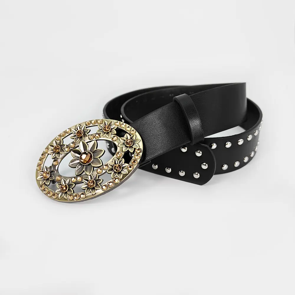 Unisex Jeans Belt Male Gothic Punk Y2k Designer Belts For Women Golden Rhinestone Flora Plus Size Rivet Black Men's Belt Female