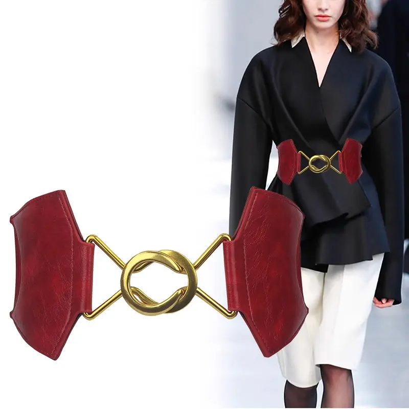 Fashion Red Corset Belt for women plus size high-end luxury brands Desiner Elastic Cummerbund Elegant Women's belt female
