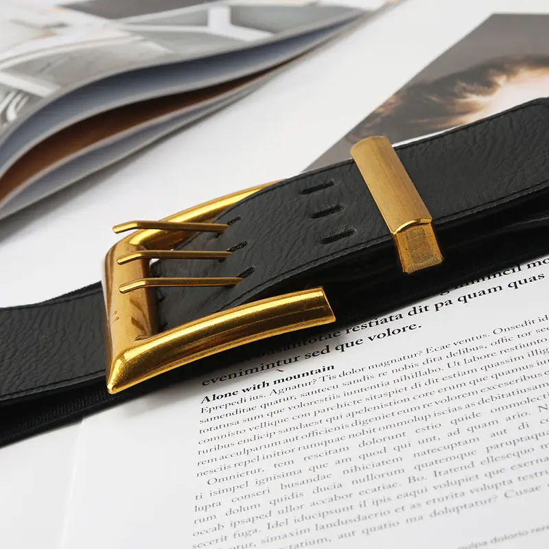 High Quality Retro Elastic Wide Belt Gold Buckle Ladies Fashion Suit Coat Girdle Waist Belts for Women Luxury Designer Brand
