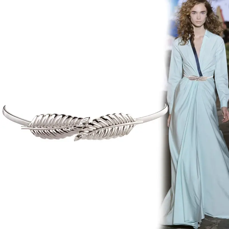 Fashion Elastic Leaf Waist Chain Belt Waistband For wedding Dress Skirts Jeans Pant elegant belts for women Golden belt Female