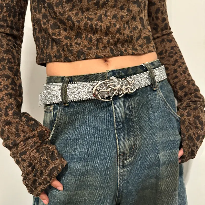 Fish bones High-end luxury brands letters Punk Women's belt female  Sequin rhinestones Waistband gothic accessories Y2k Belt