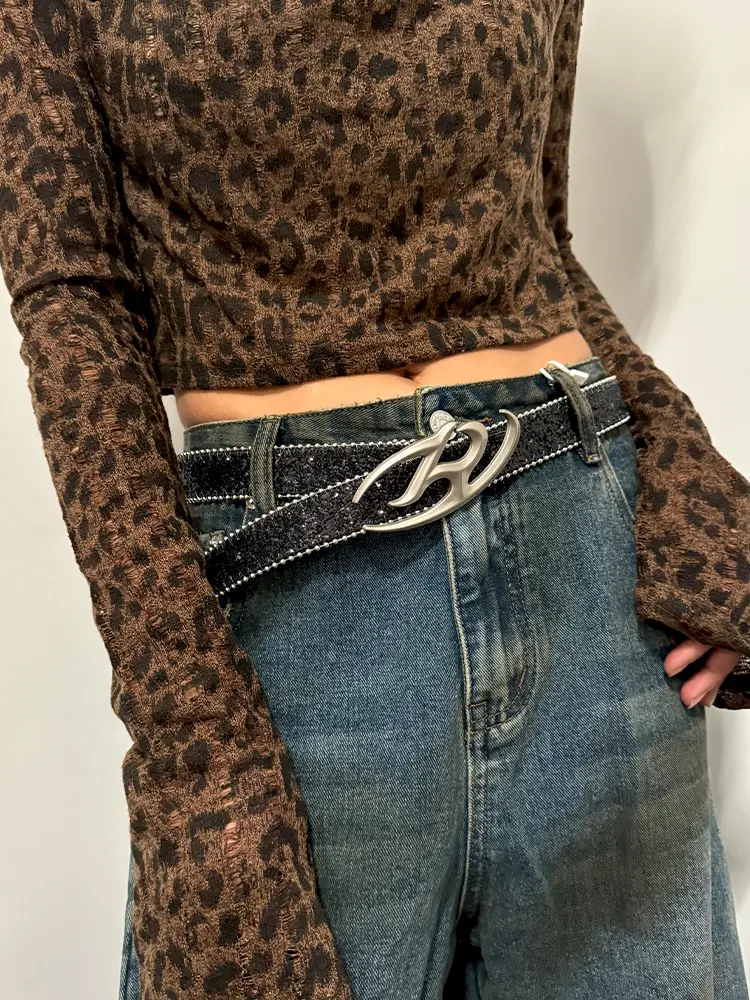 Fish bones High-end luxury brands letters Punk Women's belt female  Sequin rhinestones Waistband gothic accessories Y2k Belt