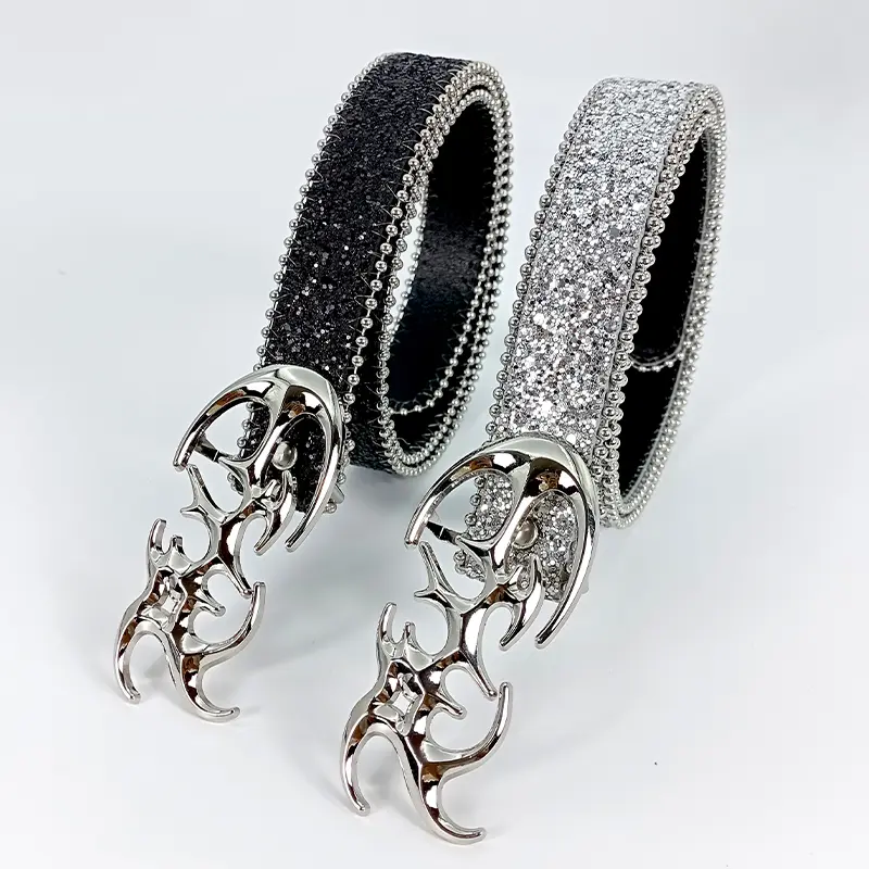 Fish bones High-end luxury brands letters Punk Women's belt female  Sequin rhinestones Waistband gothic accessories Y2k Belt