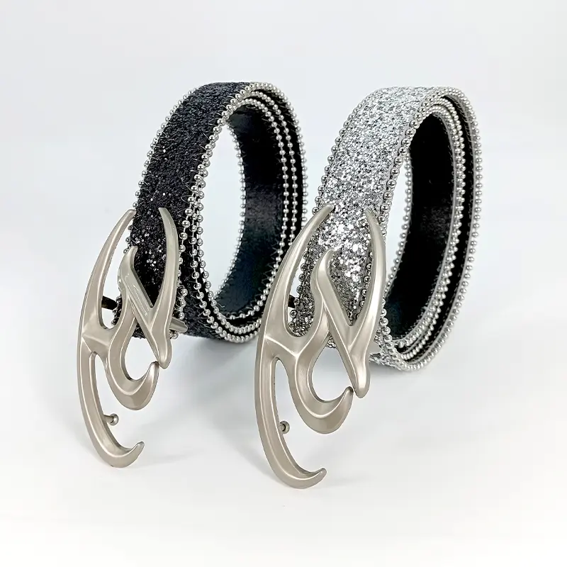 Fish bones High-end luxury brands letters Punk Women's belt female  Sequin rhinestones Waistband gothic accessories Y2k Belt
