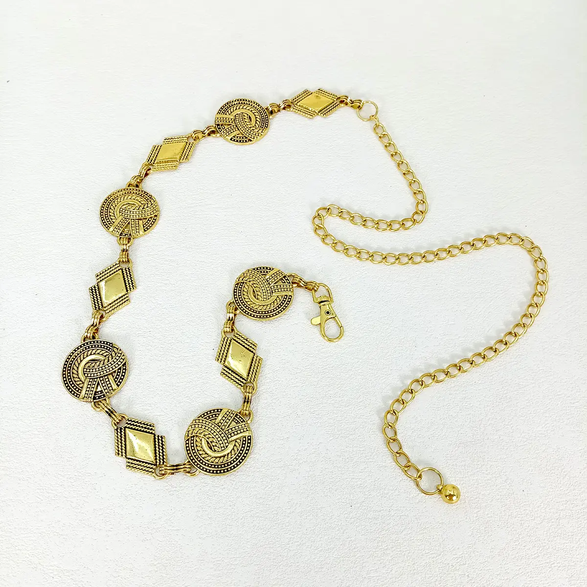 Fashion Gold Rhombus Circle Metal Waist Chain Belt Female High-end luxury Brands Punk Gothic Y2K Belt for women Jeans Waistband