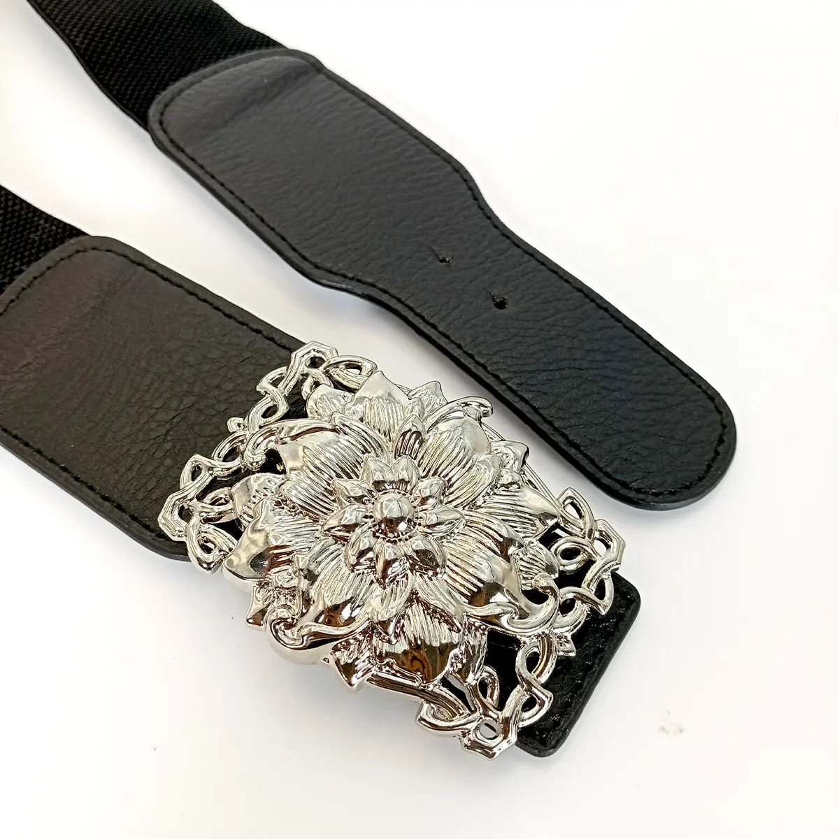 Fashion Corset Belts for Women Plus Size Silver Flora Wide Elastic Stretch Cummerbunds Punk Gothic Girdles Waistband Female