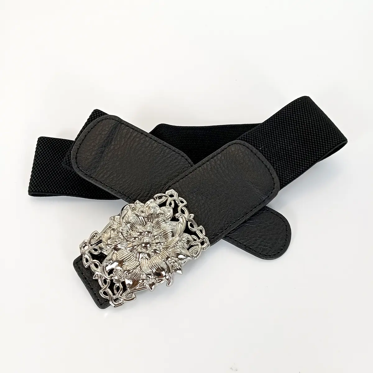 Fashion Corset Belts for Women Plus Size Silver Flora Wide Elastic Stretch Cummerbunds Punk Gothic Girdles Waistband Female