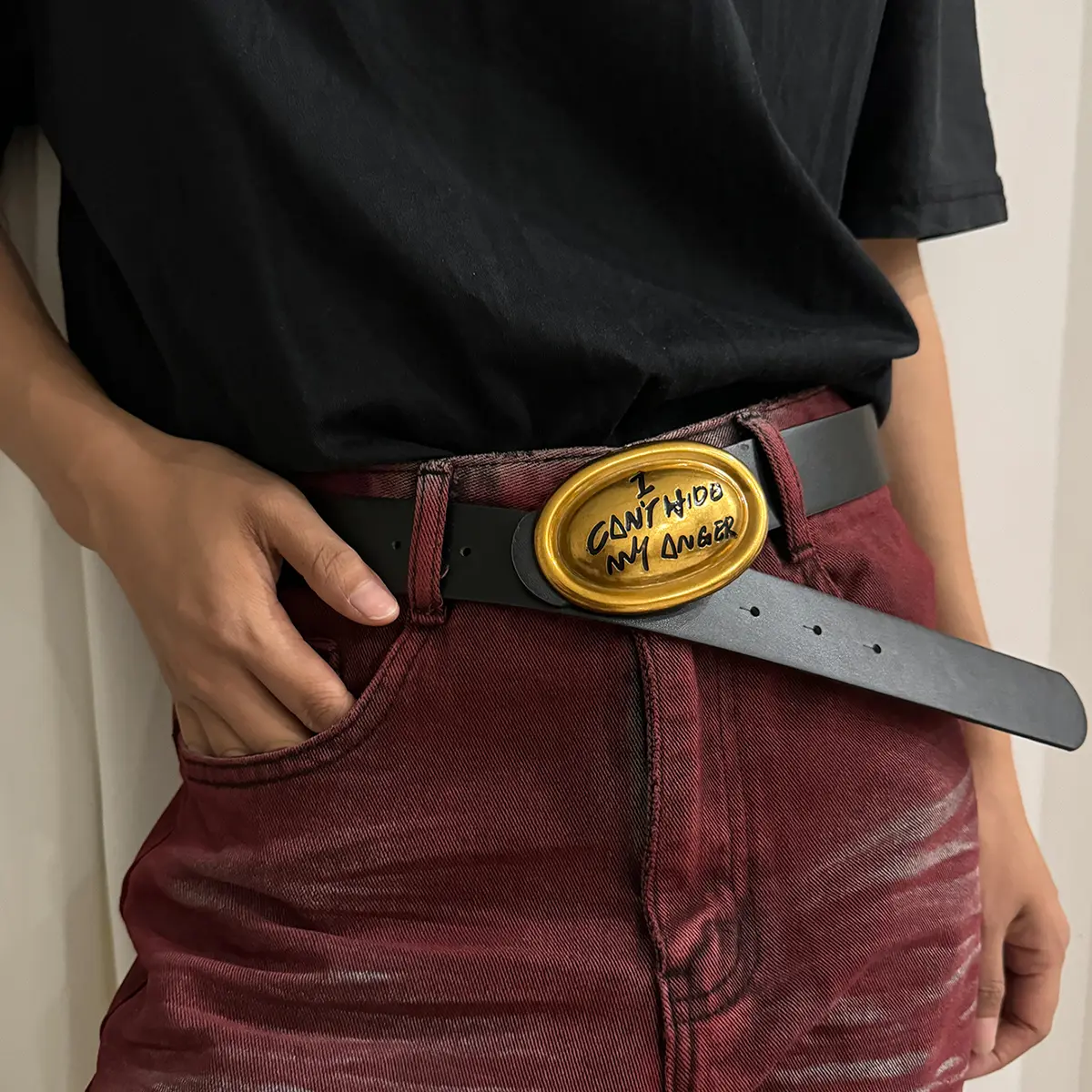 Unisex Jeans Belt I can't Hide My Anger Goth Y2k Belts For Women High Quality Luxury Brand Black Punk Accessory Men Waistband