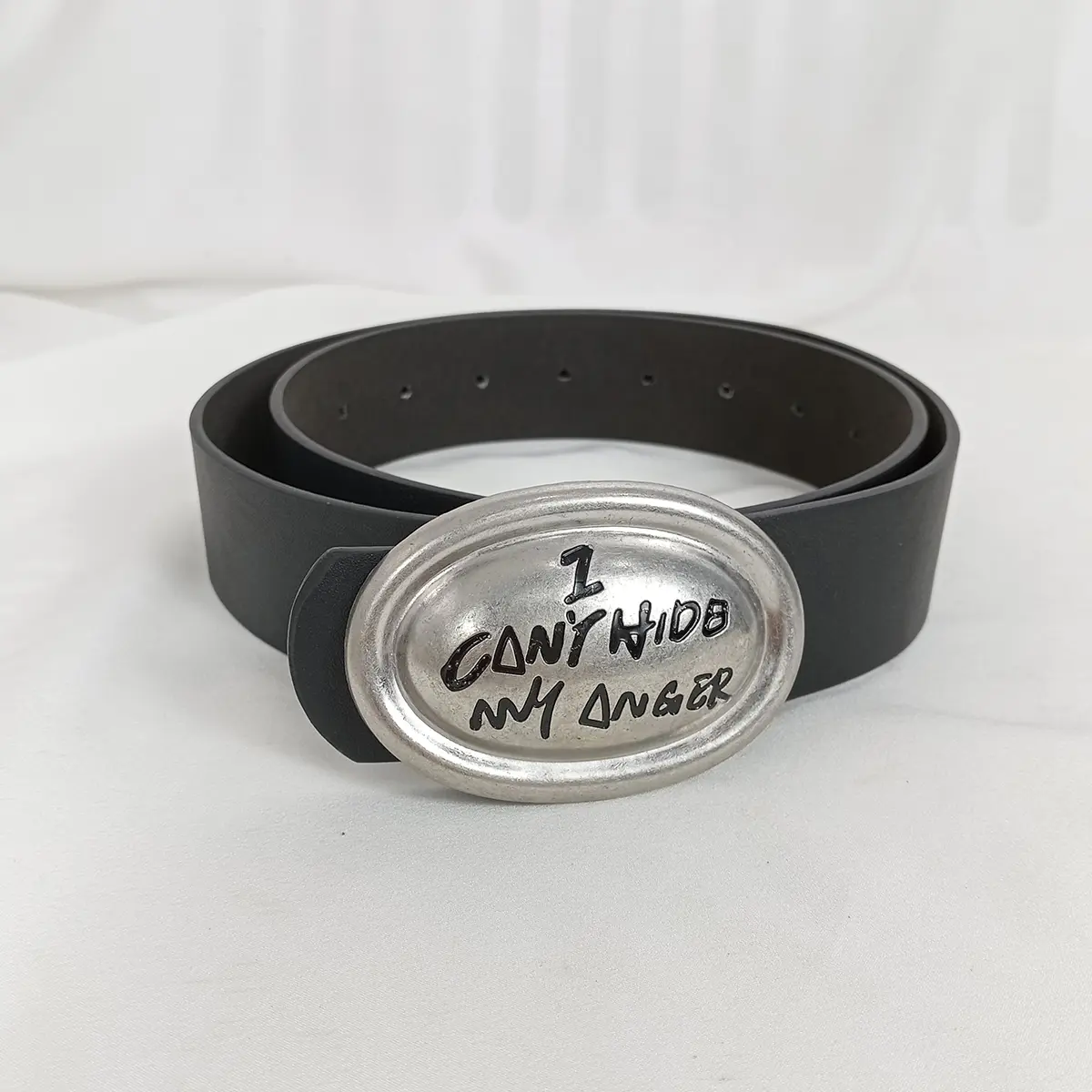 Unisex Jeans Belt I can't Hide My Anger Goth Y2k Belts For Women High Quality Luxury Brand Black Punk Accessory Men Waistband