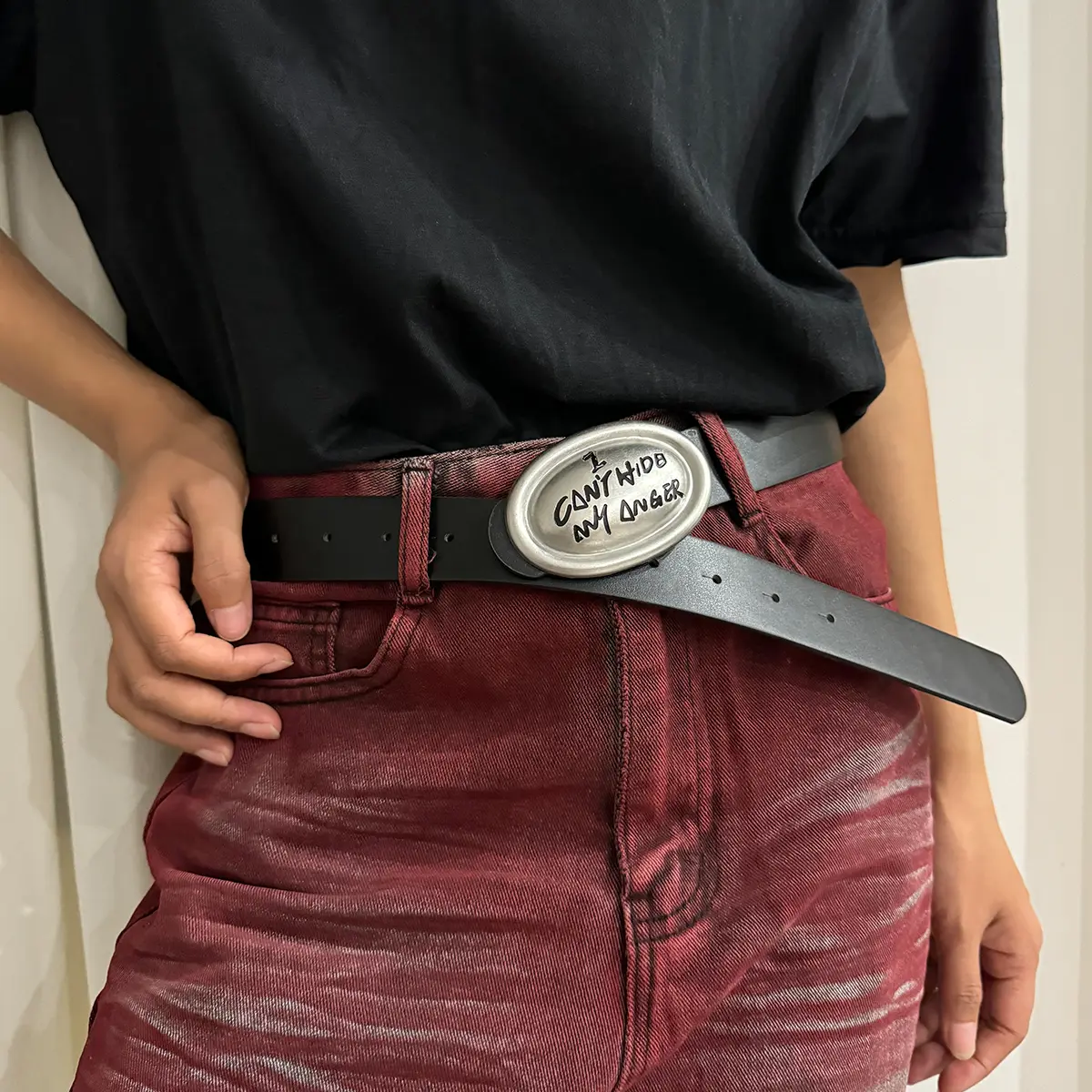 Unisex Jeans Belt I can't Hide My Anger Goth Y2k Belts For Women High Quality Luxury Brand Black Punk Accessory Men Waistband