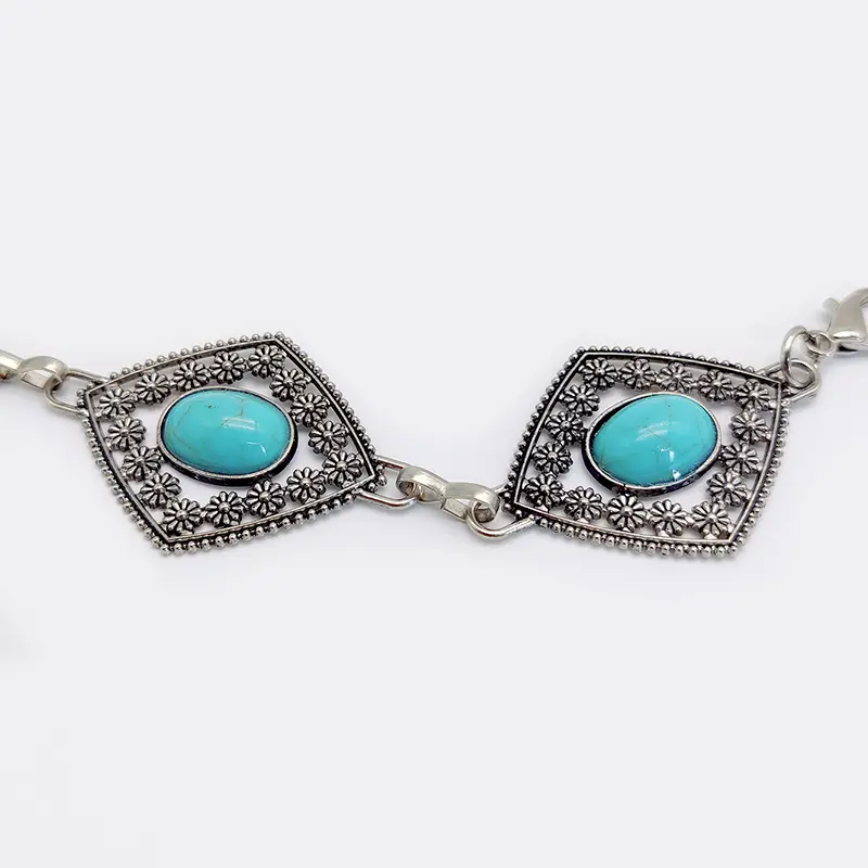 Fashion silver Bohemian blue gemstone rhombus women's waist chain adjustable designer chain belts for women suit for beach