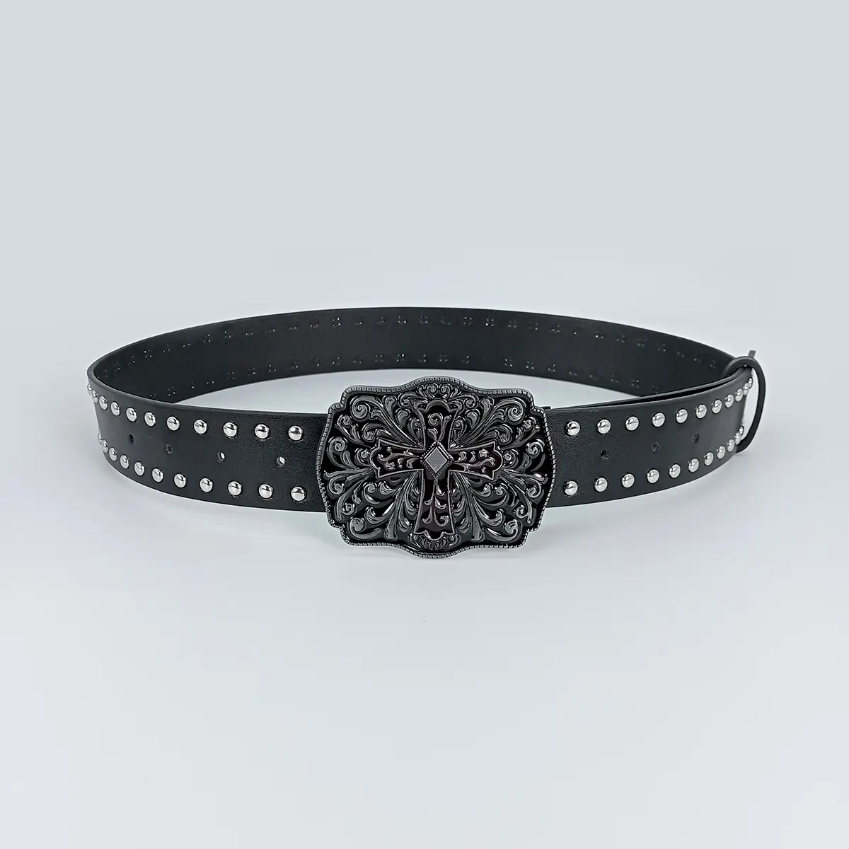 Unisex Jeans Belt Goth Y2k Designer Belts For Women High Quality Luxury Brand Black Cross Rivet Punk Accessory  Men Waistband