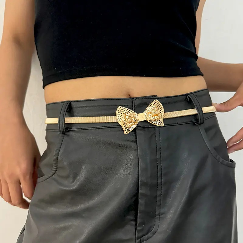 Fashion Gold Chain Belt Female Waist Adjustable Desinger Bow Decorative Belts For Women Y2K Punk Metal Dress Waistband