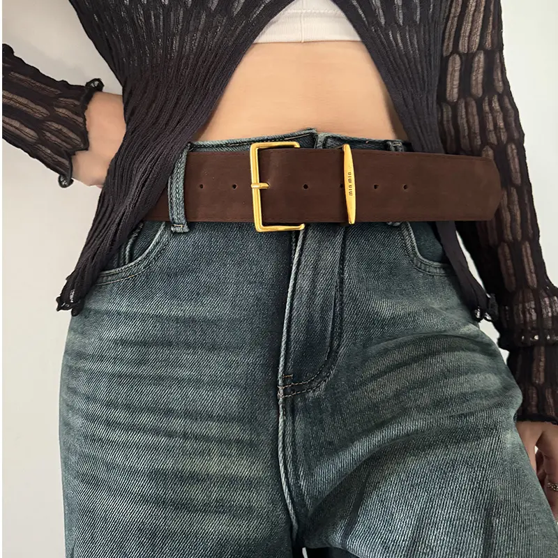 Elegant Suede Cowhide Leather Belt for Women Western Cowgirl Cowboy Wide Unisex Men Waistband Luxury Desiner Jeans Belt Female