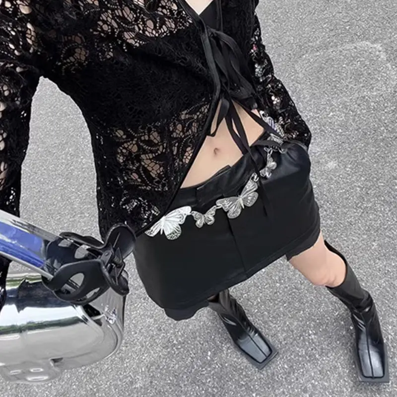 Fashion Silver Big Butterfly Metal waist chain Belt female High-end luxury Brands Punk Gothic Y2K Belt Dress Waistband for women