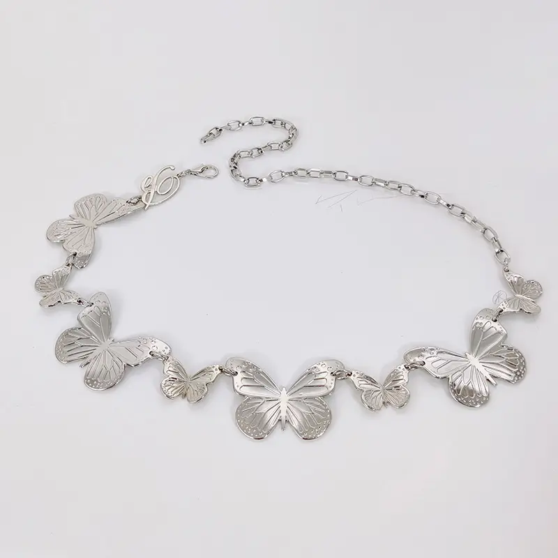 Fashion Silver Big Butterfly Metal waist chain Belt female High-end luxury Brands Punk Gothic Y2K Belt Dress Waistband for women