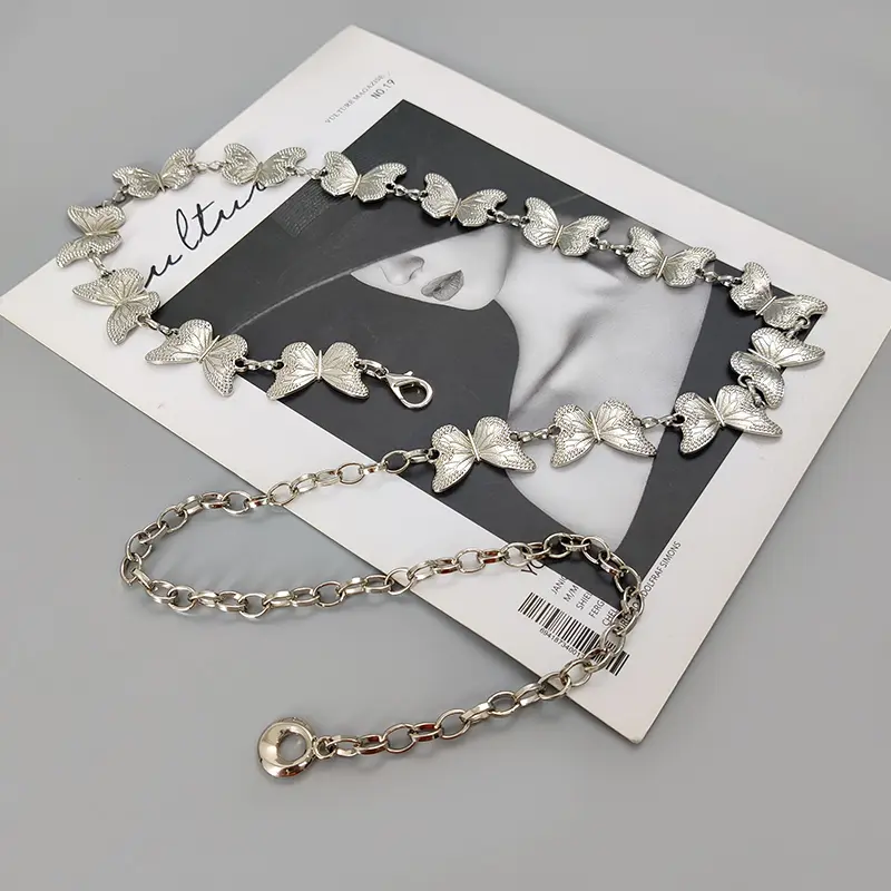 Fashion Gold Chain Belt Female Waist Adjustable Punk Silver Metal Butterfly Desinger Belts For Women High Quality Luxury Brand