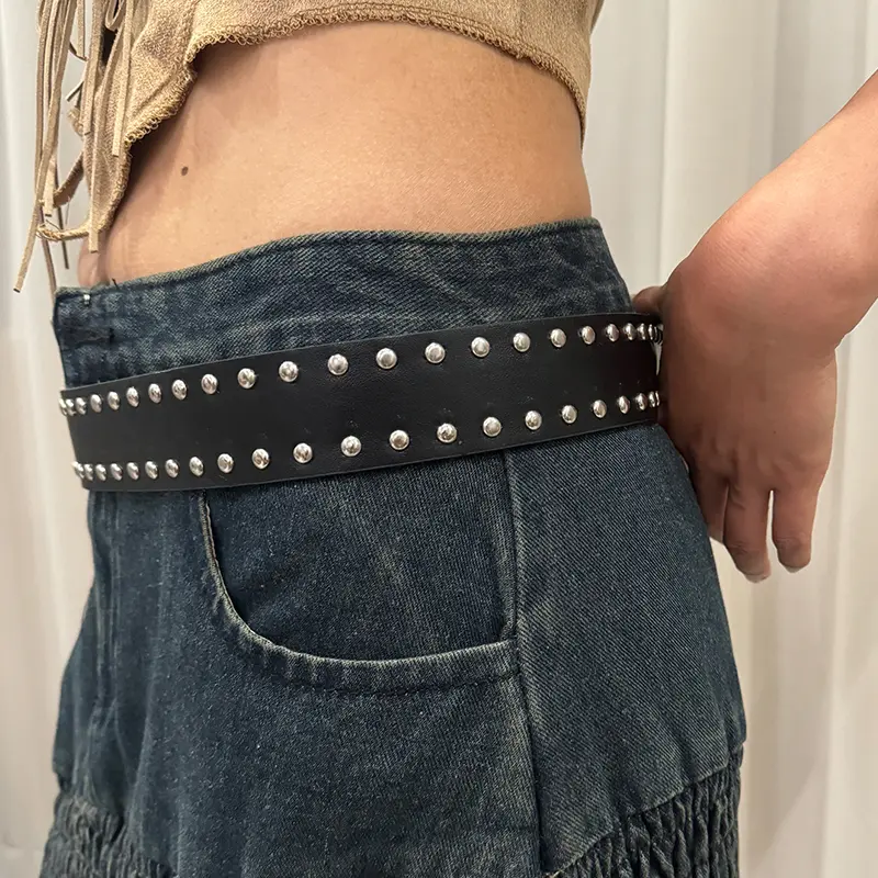 Fashion Black PU Leather Designer Belts for Women Luxury Waist Strap Rivet Inlay Female Jeans Dress Trouser Punk Belt  Waistband