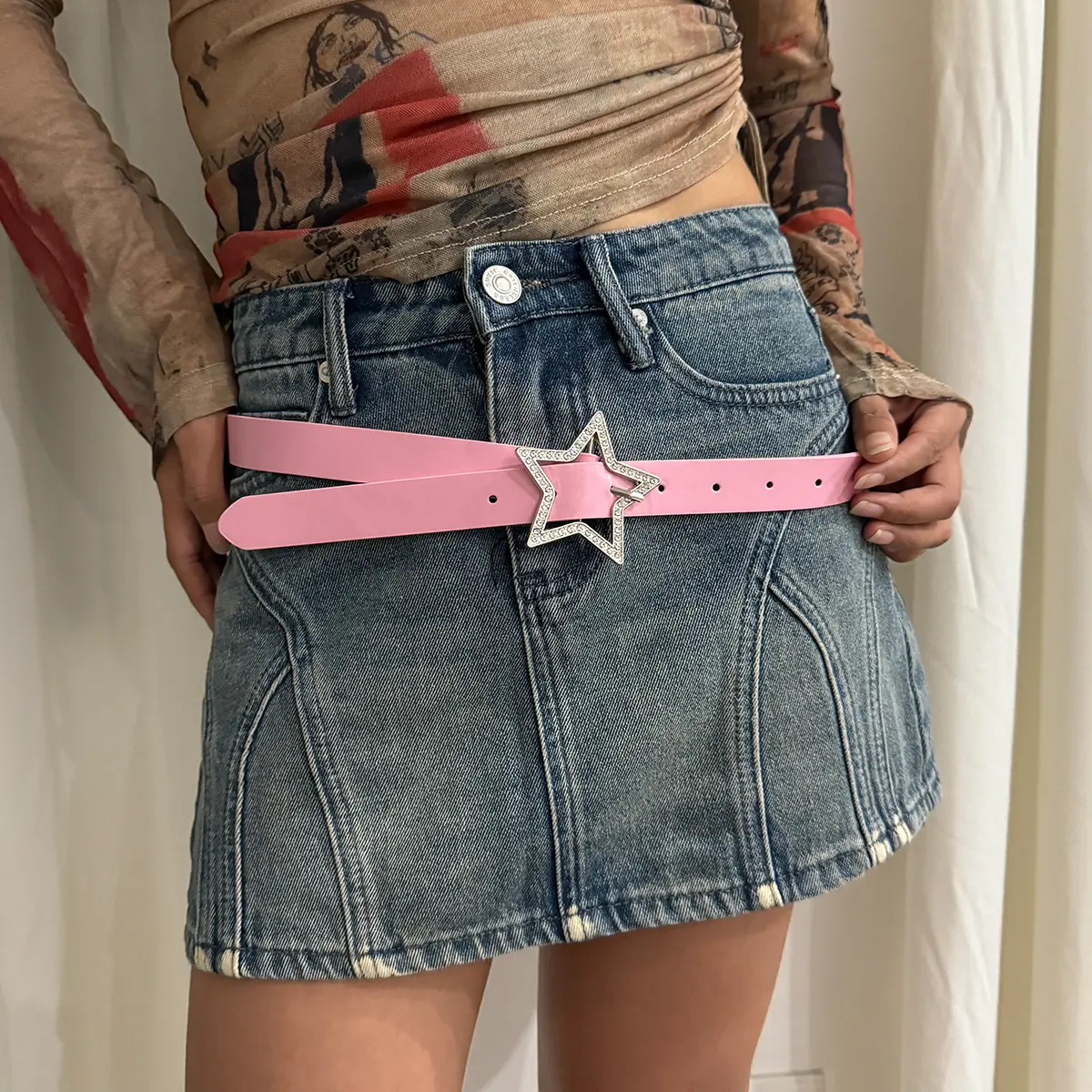 Pink Y2K Belts for Women Spice Girls Rhinestone Star Buckle Black Jeans Pu Leather Belt Harajuku Waistband Punk Accessory