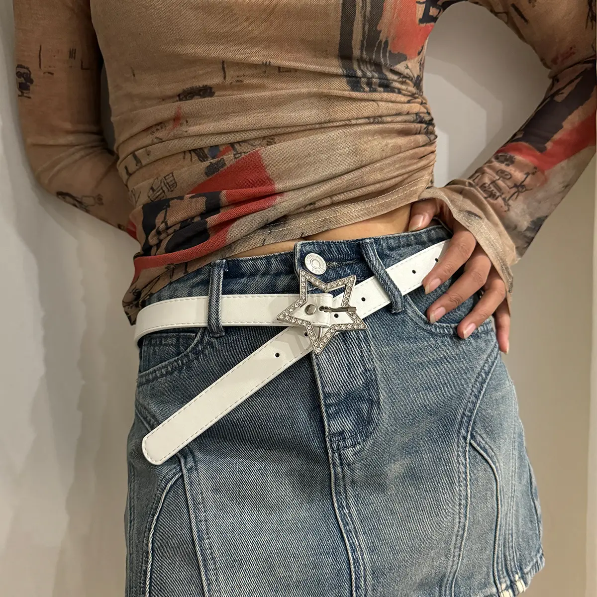 Pink Y2K Belts for Women Spice Girls Rhinestone Star Buckle Black Jeans Pu Leather Belt Harajuku Waistband Punk Accessory
