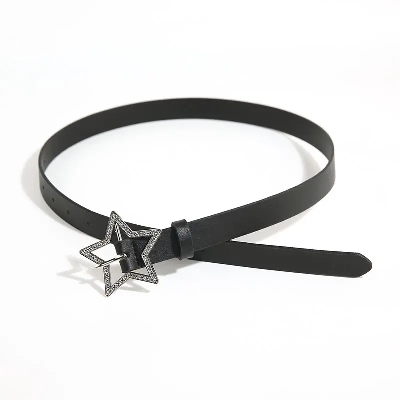 Pink Y2K Belts for Women Spice Girls Rhinestone Star Buckle Black Jeans Pu Leather Belt Harajuku Waistband Punk Accessory