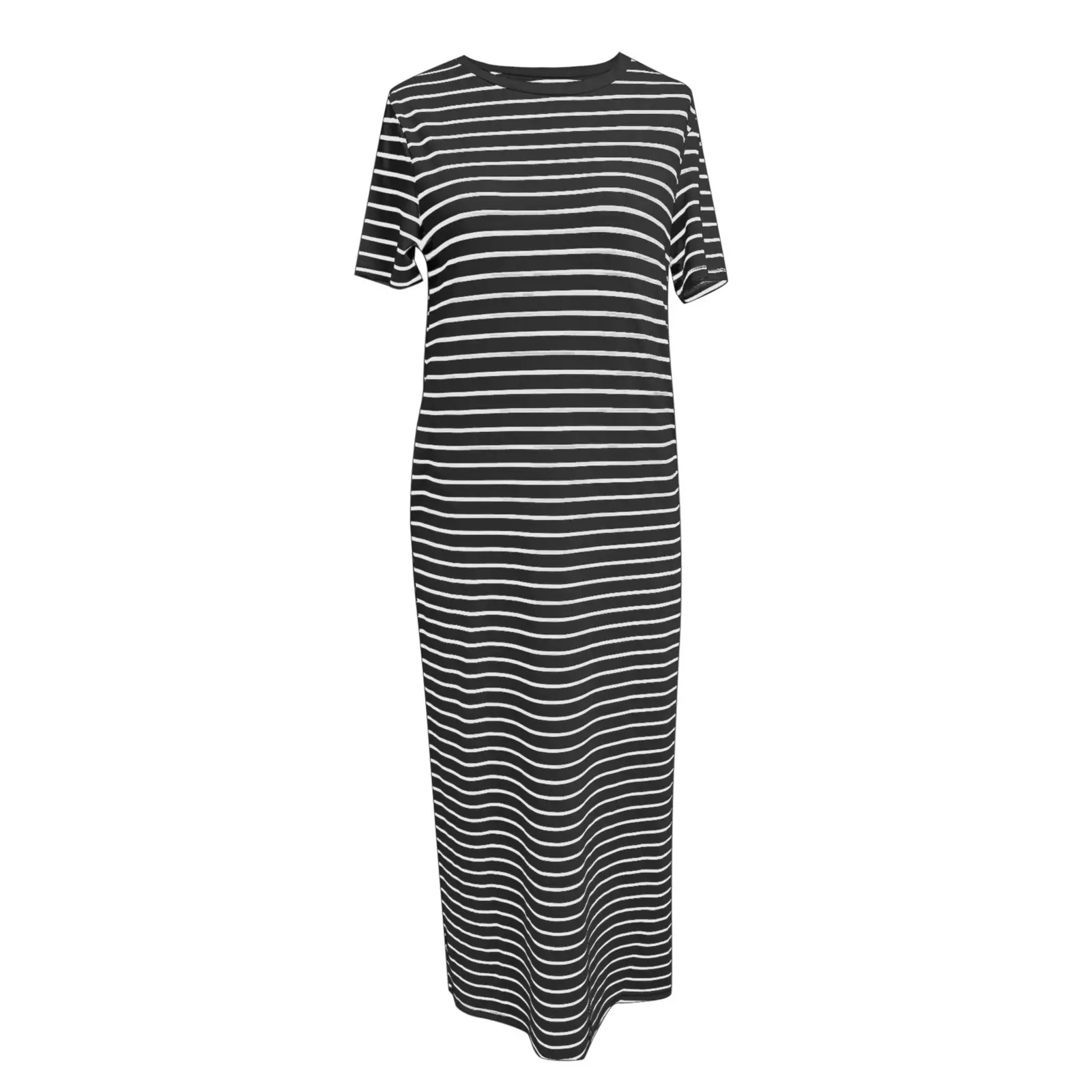 Womens Loose T Shirt Dress Casual Side Pocket Round Neck Slit Pullover Casual Spring Summer Striped Pullover Long Dresses Female