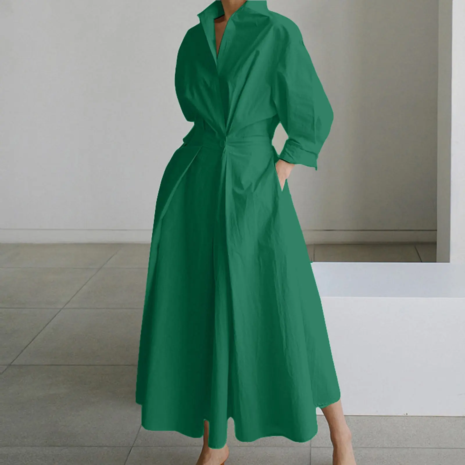 Women Long Sleeve White Shirt Dress 2024 Summer Autumn Casual Lapel Wrap Dresses Vestido Single Breasted Button Party Maxi Dress