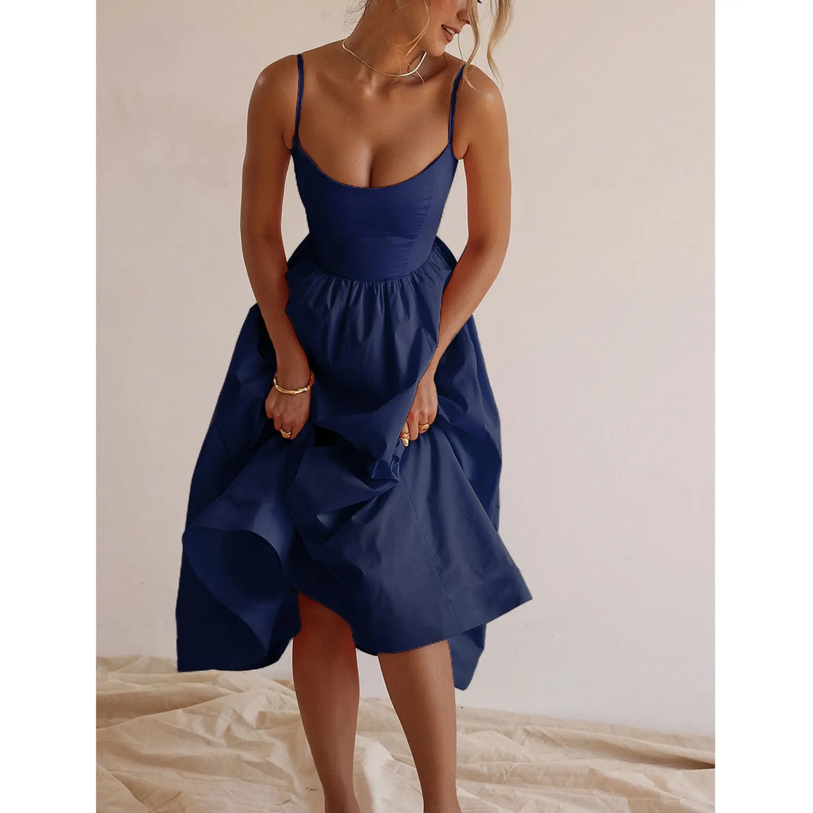 Women Sleeveless Sling Long Dresses A Line Backless Solid Color Large Swing Dress For Women Hotsweet Party Elegant Sexy Dress