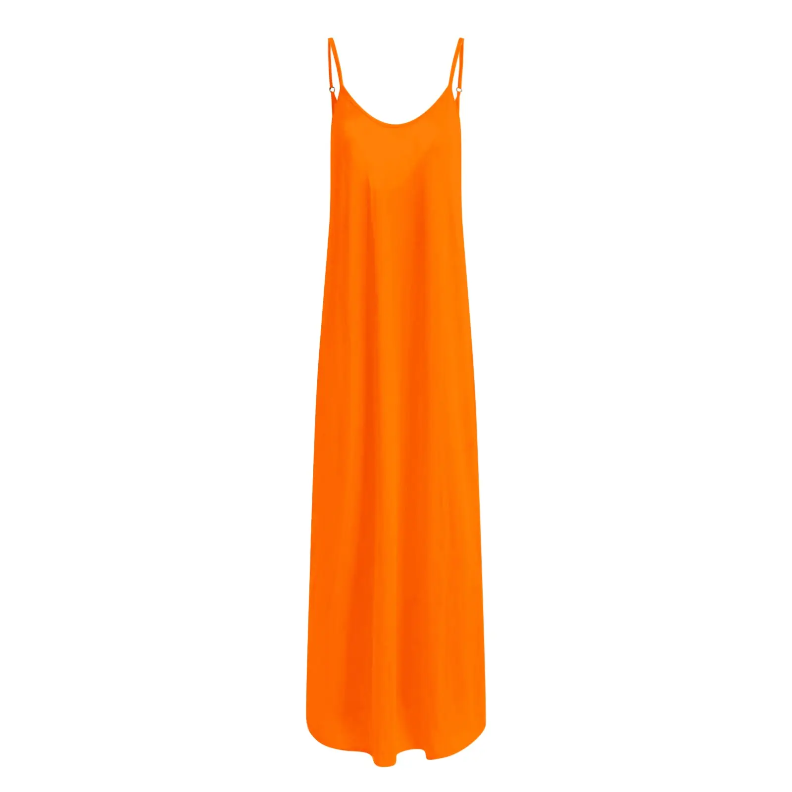 Women's Sleeveless Camisole Long Dress Solid Color V Neck Loose Fit Spaghetti Strap Dress Casual Swing Beach Dress With Pockets