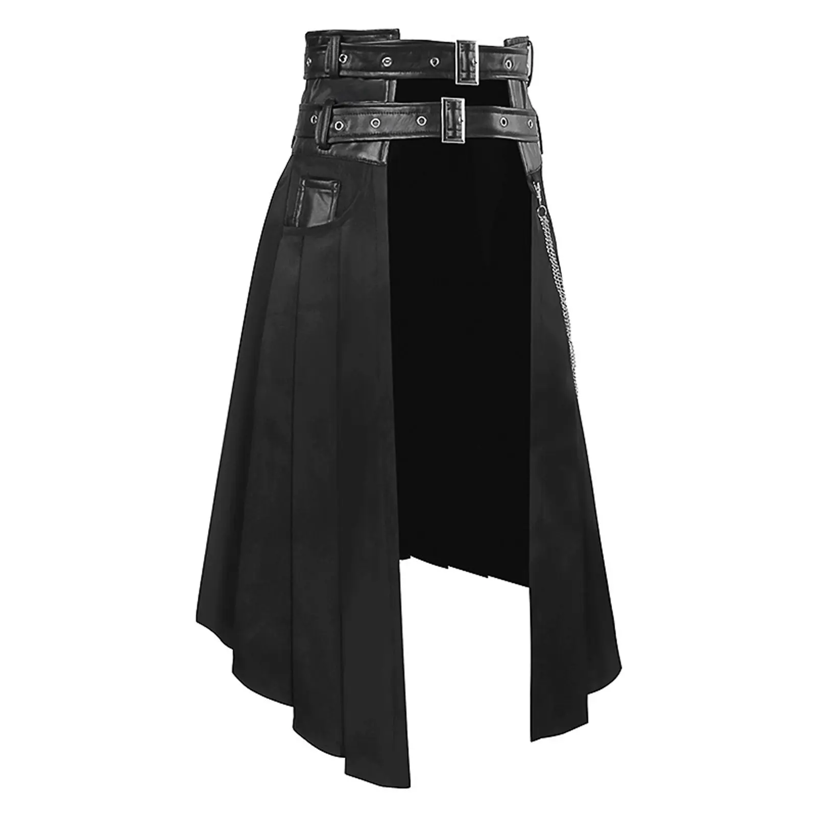 Men'S Leather Skirt Spring And Autumn New Rock Leather Belt Punk Style Casual Large Size Half Skirt Medieval Cosplay Costumes