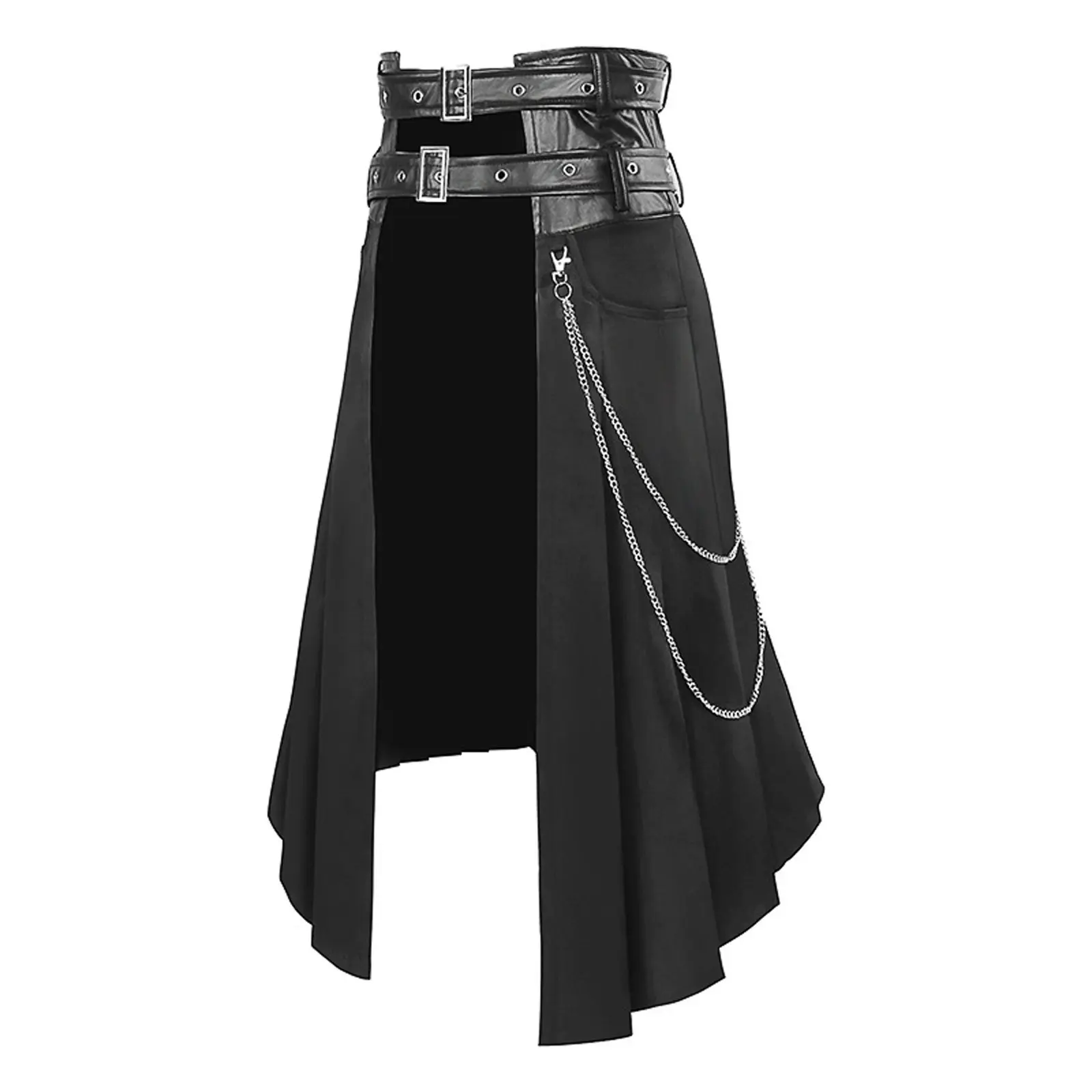 Men'S Leather Skirt Spring And Autumn New Rock Leather Belt Punk Style Casual Large Size Half Skirt Medieval Cosplay Costumes
