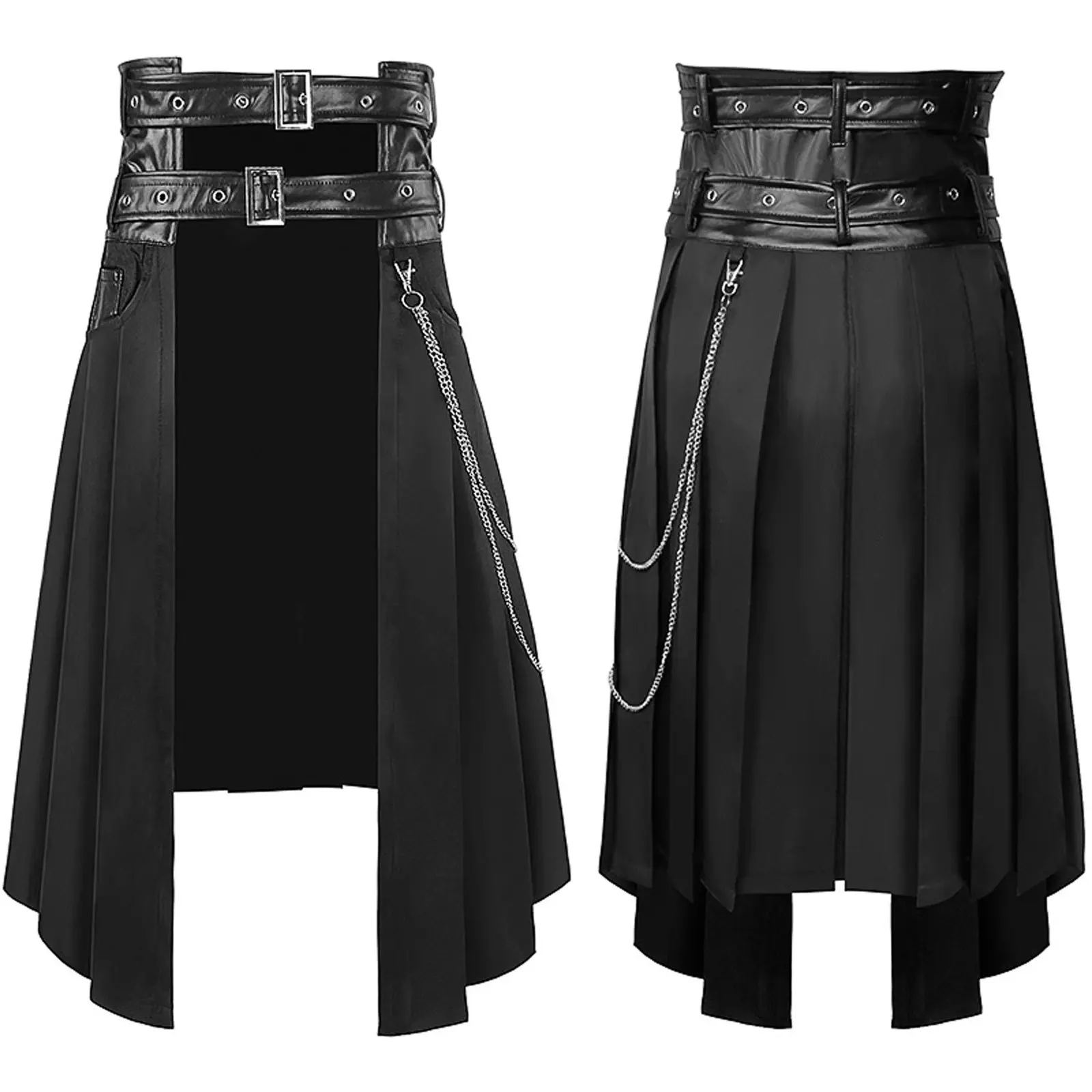 Men'S Leather Skirt Spring And Autumn New Rock Leather Belt Punk Style Casual Large Size Half Skirt Medieval Cosplay Costumes