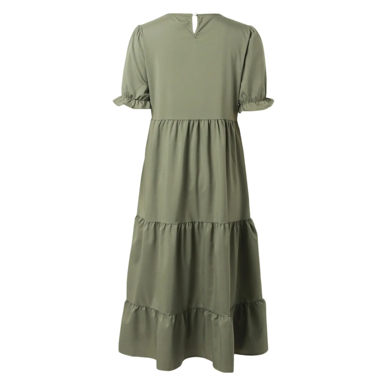 Womens Casual Dresses Ruffles Puff Sleeve High Waist Midi Boho Long Dress Retro Plus Size Short Sleeve Beach Dresses For Women