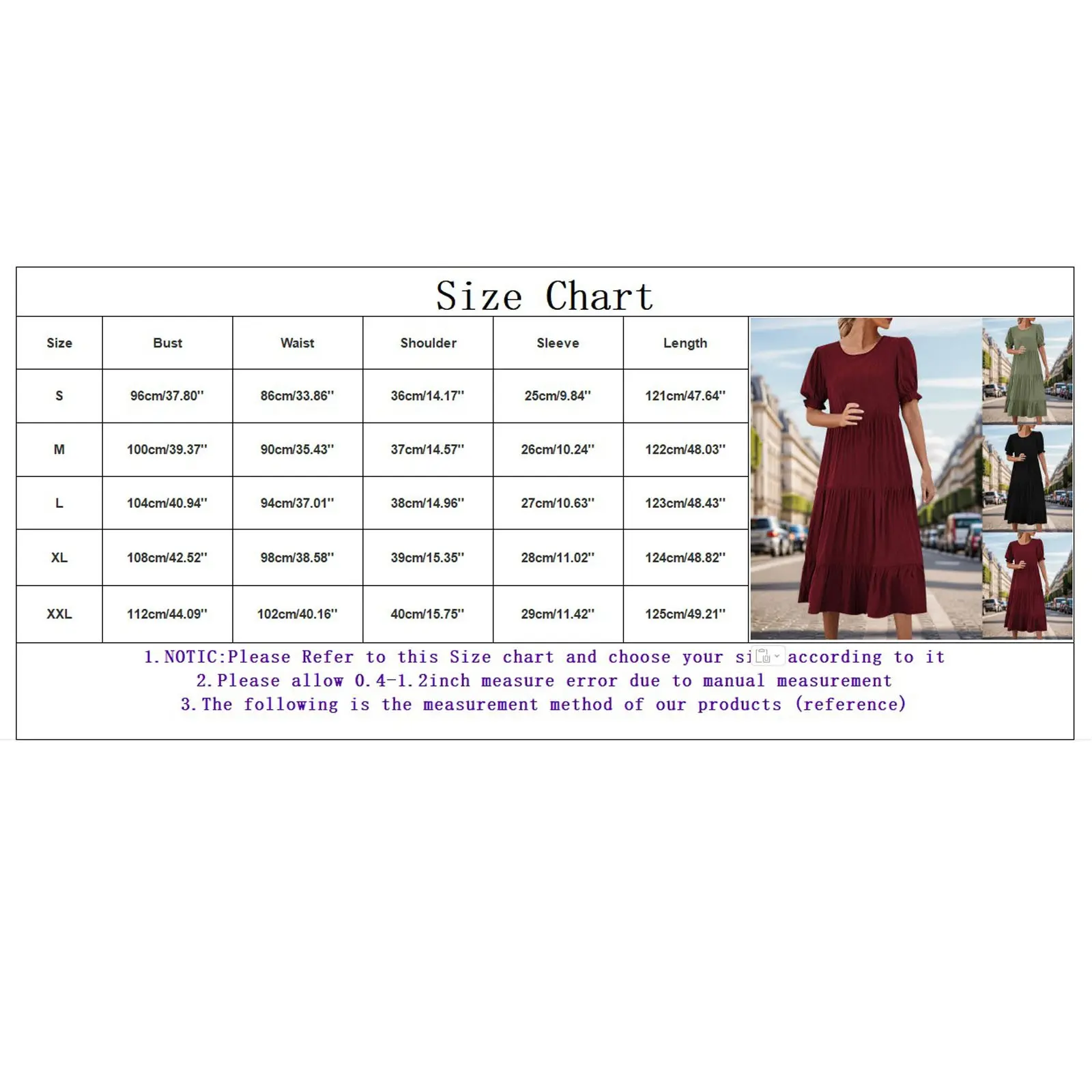 Womens Casual Dresses Ruffles Puff Sleeve High Waist Midi Boho Long Dress Retro Plus Size Short Sleeve Beach Dresses For Women