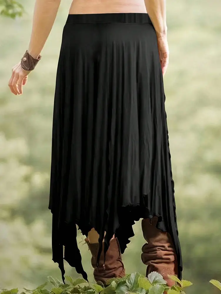 Black Dresses Women's High Slit Asymmetric Hem Long Fluttering Gothic Halloween Costume Halter Dress Elegant