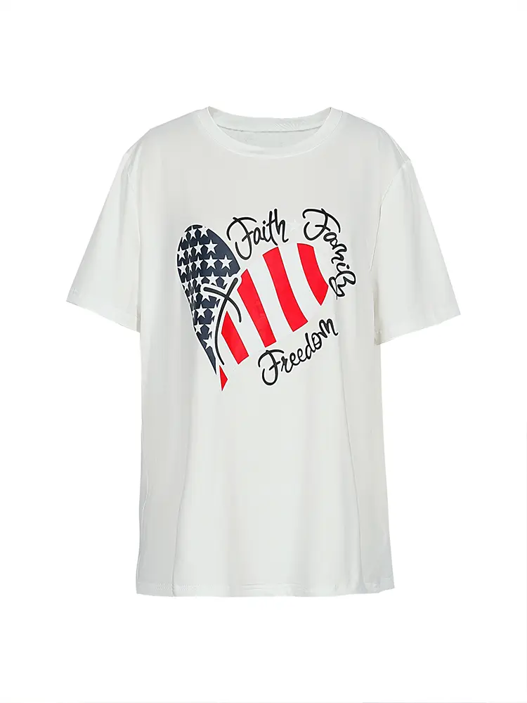 Plus Size Women's Summer Top Independence Day Outfit Women's Fashion Round Neck Short Sleeve Independence Day American Flag