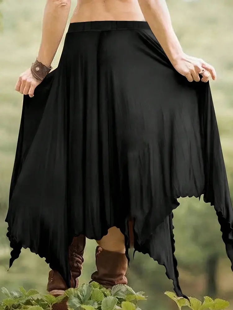 Black Dresses Women's High Slit Asymmetric Hem Long Fluttering Gothic Halloween Costume Halter Dress Elegant