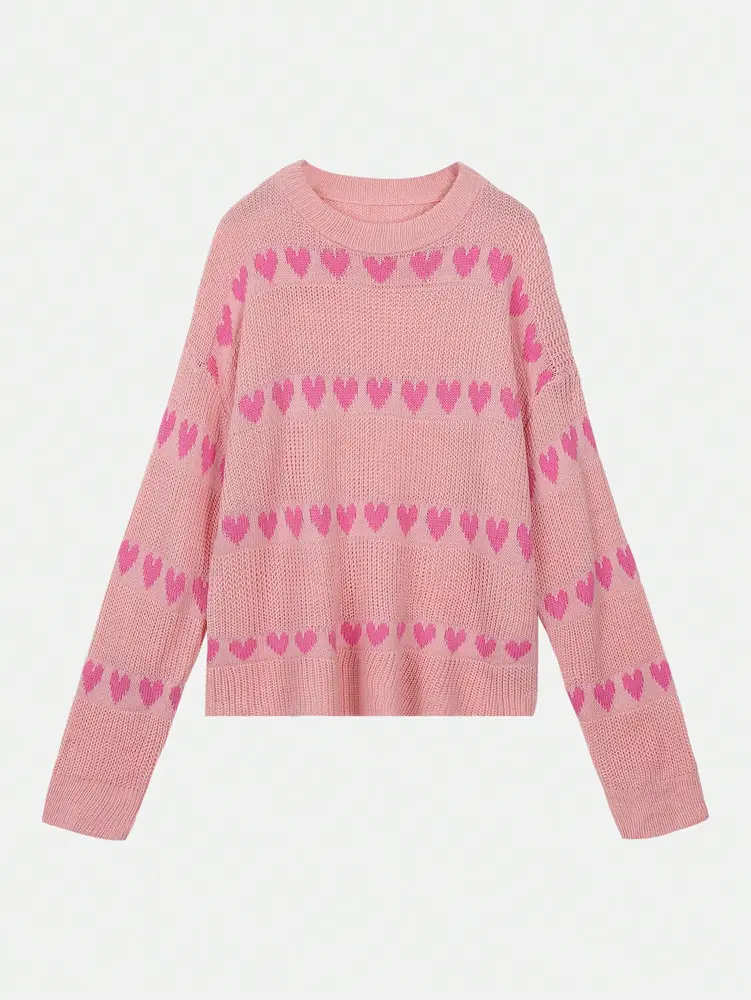 2025 Autumn and Winter New Women's Hundreds of round neck fashion love head temperament woolen knitted tops female