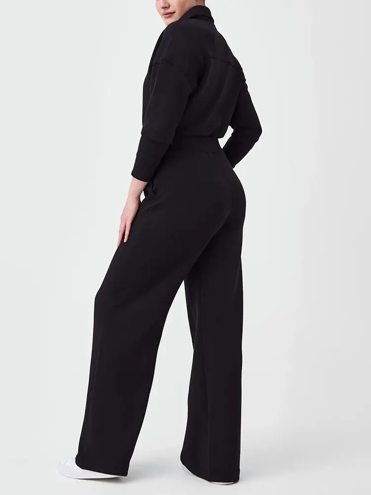 Women's Autumn Winter Lapel Half Zip Sweatshirt And Wide Leg Sweatpants Set Two-Piece Sports Leisure Outfit